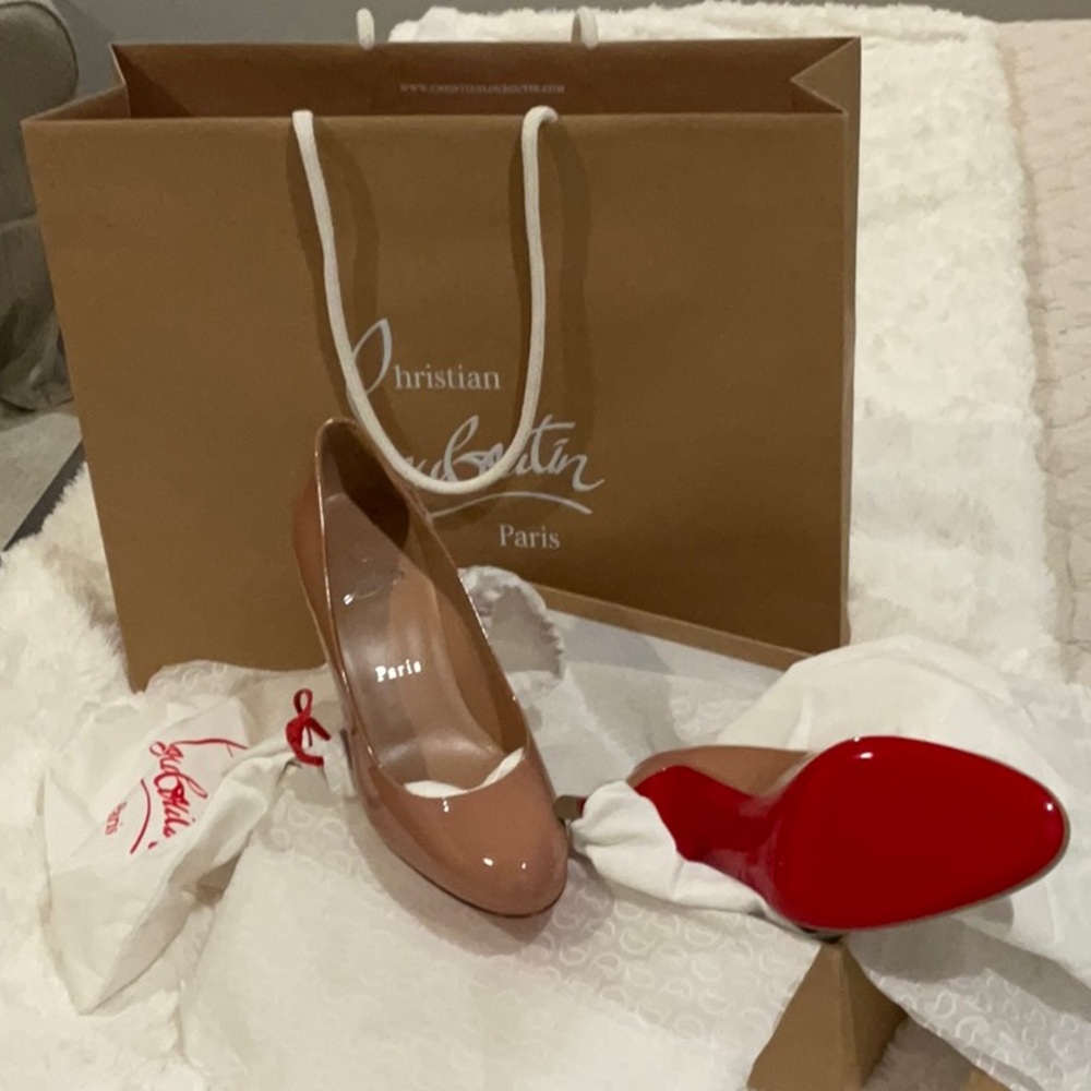 Christian Louboutin Nude Patent Leather Pumps with Red Soles